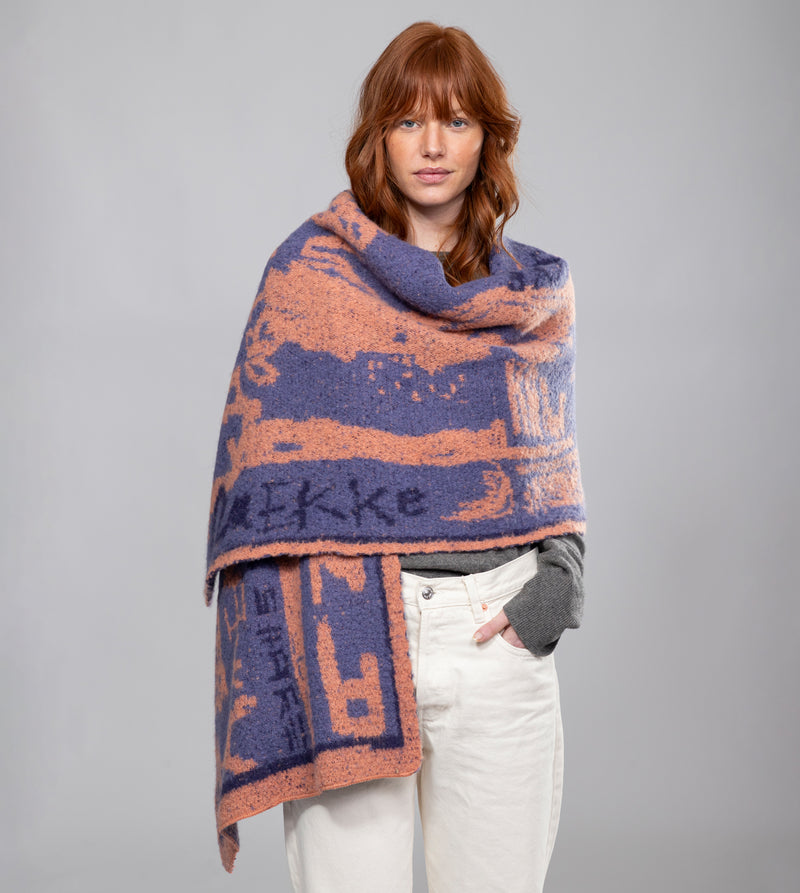 Blue and terracotta Contemporary scarf.