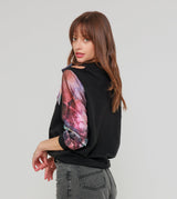 Black sweatshirt with printed sleeves