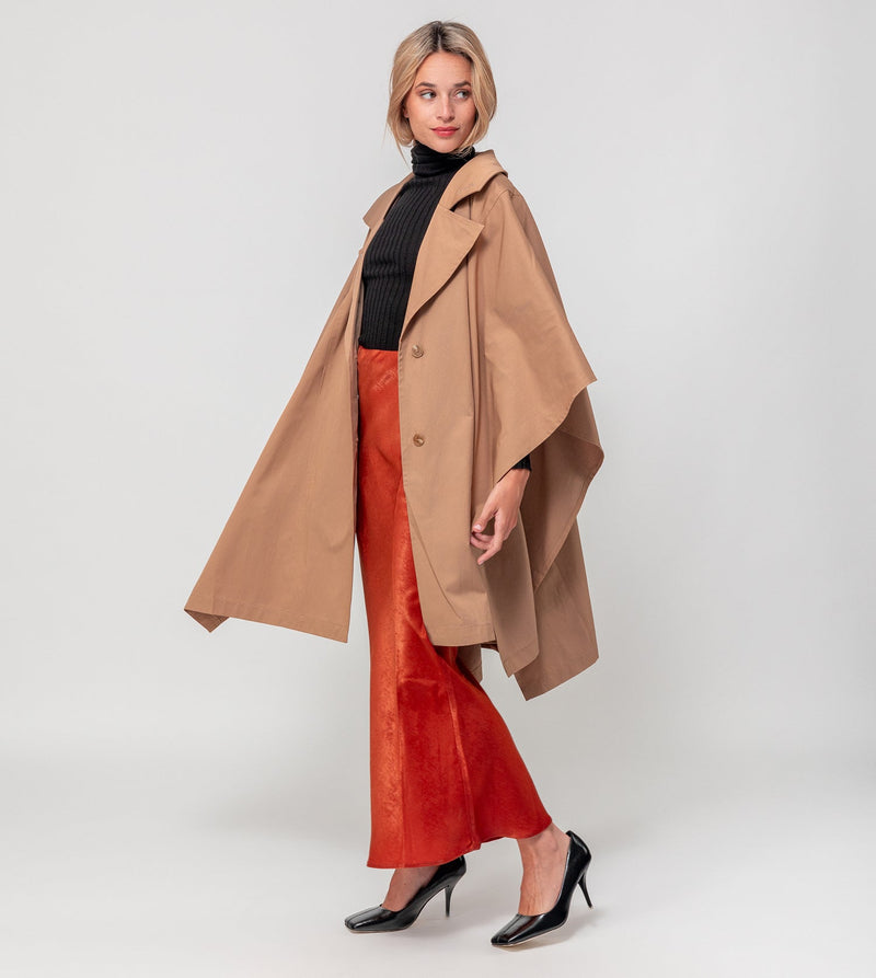 Beige cape-style trench coat