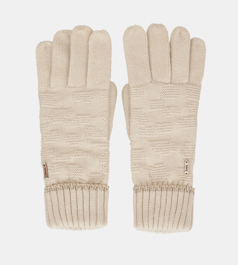 Beige knit gloves