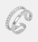 Silver plated double ring with rhinestones