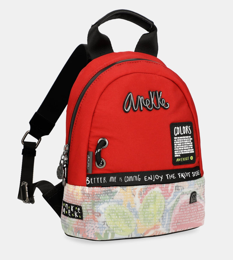 HUGO - Backpack with red rubber logo label and top handle