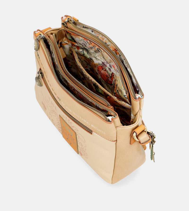 Nature Pachamama golden crossbody bag with three compartments