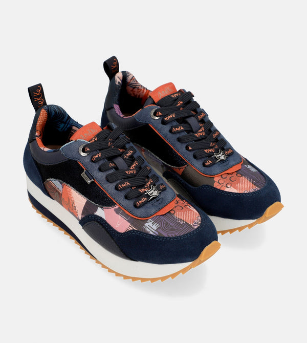 Navy Blue Palette Patterned Sports Sneakers
