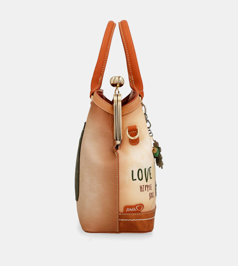 Peace & Love camel kiss clasp bag