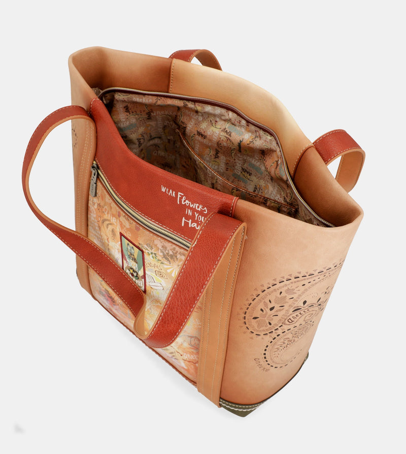 Peace & Love camel shopping bag