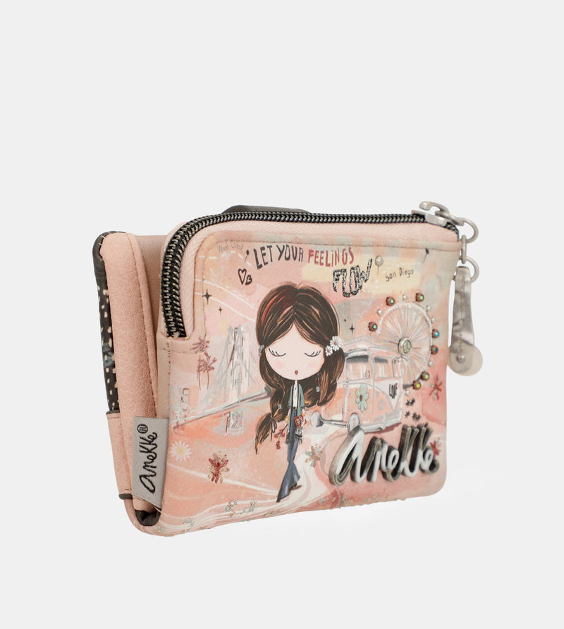 Peace & Love pink small RFID wallet